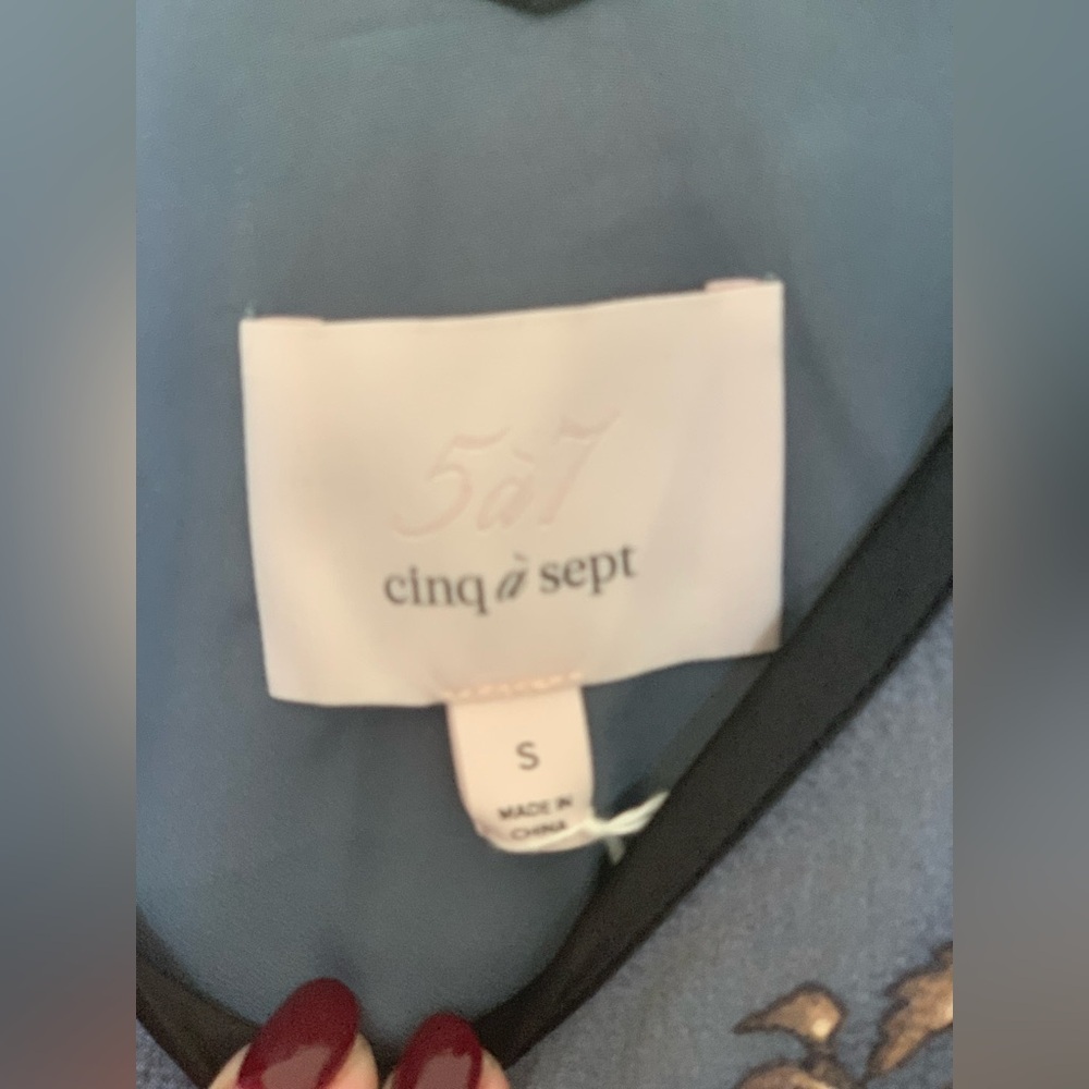 cinq a sept Blue Floral Silk Camisole with Black Trim - Picture 4 of 4